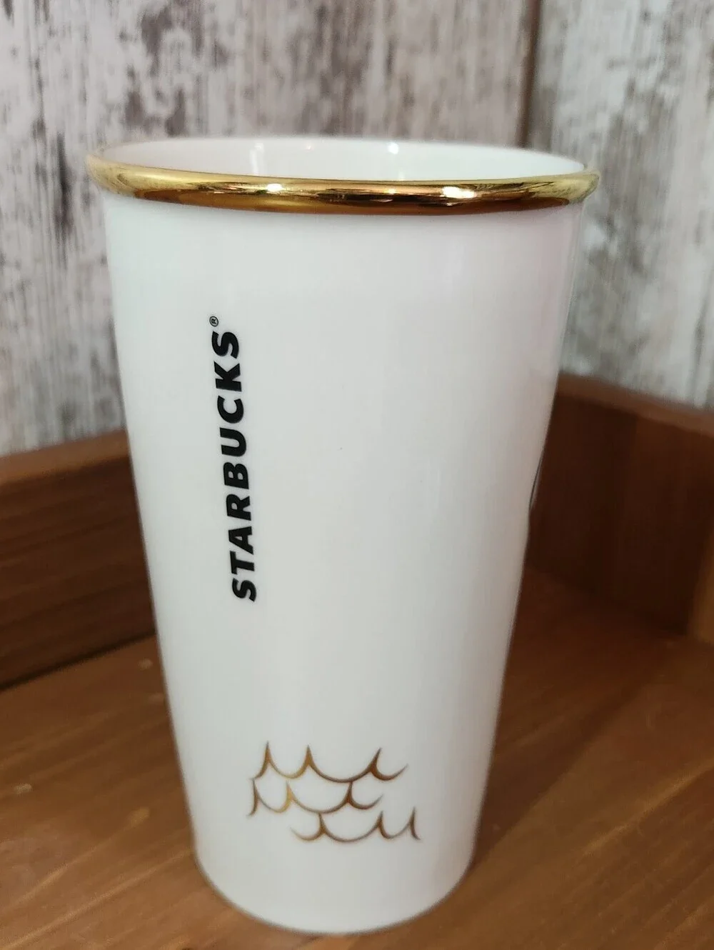 2015 Starbucks Anniversary Crown Siren Tumbler Mug Picasso-Inspired Gold Trim
